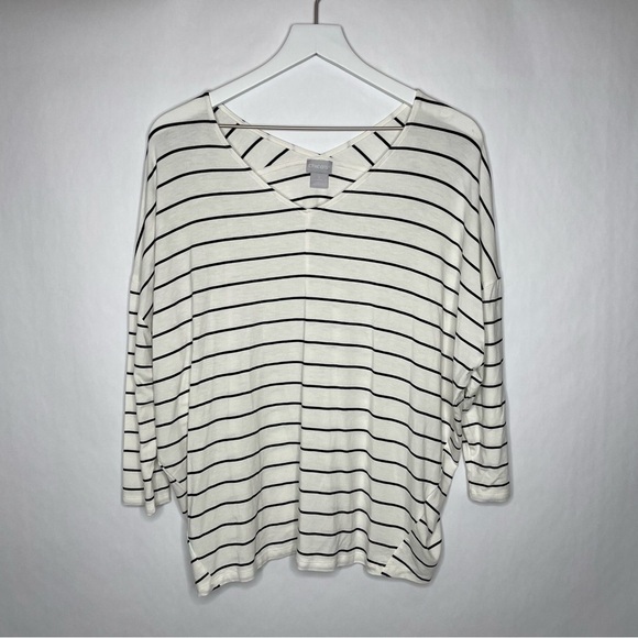 Chico's Striped Dolman Sleeve V Neck Top - Picture 1 of 4